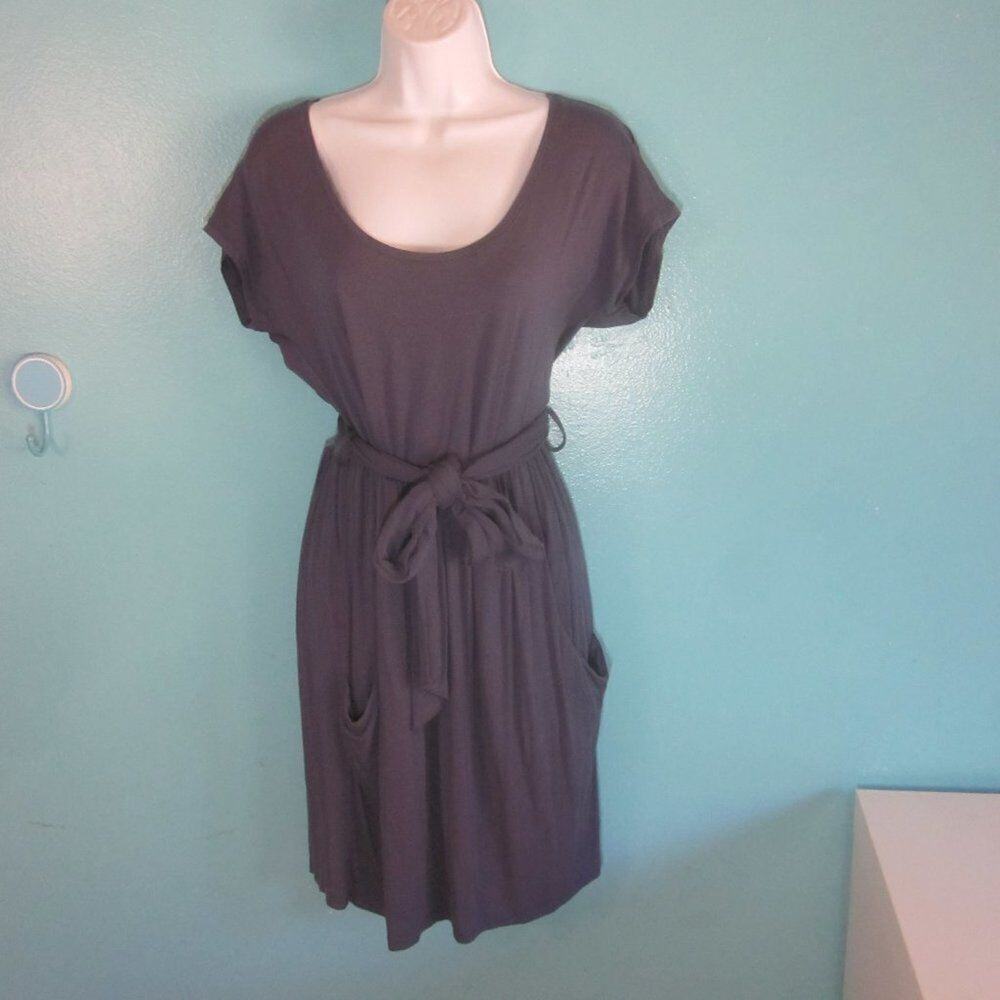 Garnet Hill Womens Size S/M Short Sleeve Blue Dress with Tie at Waist & Pockets